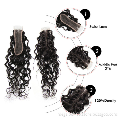 Middle Part 2*6 Lace Closure Brazilian Water Wave Remy Human Hair Closure Unprocessed Virgin Hair Human Hair 2*6 Closure